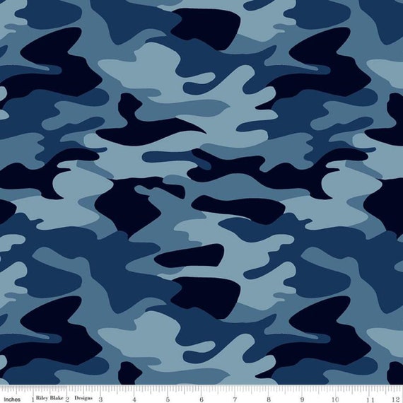 Blue Camo Fabric, By The Yard, Nobody Fights Alone, Riley Blake,  C10420-BLUE, Blue Camouflage, Quilting Cotton, BTY, TheFabricEdge