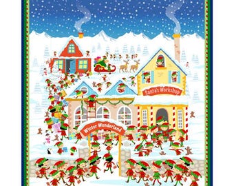 Christmas Fabric Panel, 36" Panel, Santa's Workshop, QT Fabrics, 27720 -B, Christmas Elves, Quilting Cotton, TheFabricEdge