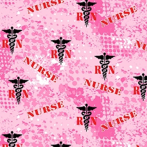 Nurse Fabric, By The Yard, Bright Pink Nurse RN, Sykel Enterprises, 1180-NURSE, Quilting Cotton, BTY, TheFabricEdge