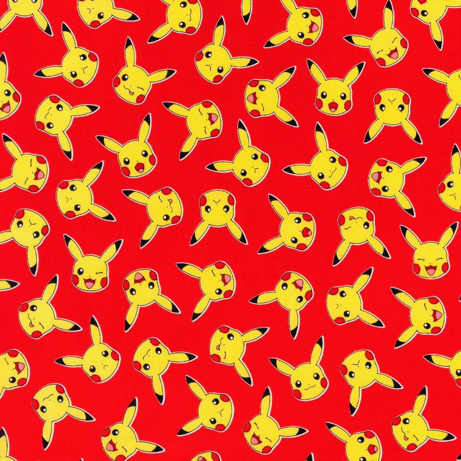 Pokemon Fabric Pikachu Faces Red Fabric By The Yard Robert Etsy