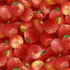 Apple Fabric, By The Yard, Red Apples, Elizabeth&#39;s Studio, 260E-RED, Quilting Cotton, BTY, TheFabricEdge