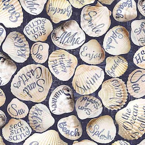 Beach Fabric By The Yard, Words on Seashells, Nautical Fabric, Timeless Treasures C8287, Quilting Cotton BTY, TheFabricEdge