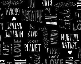 Word Fabric, By The Yard, Love The Earth, Windham Fabrics, 51498-2, Black, Quilting Cotton, BTY, TheFabricEdge