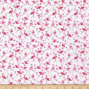 Flamingo Fabric By The Yard, Let&#39;s Flamingle, Michael Miller CX9814 White, Quilting Fabric BTY, TheFabricEdge