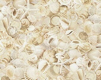 Seashell Fabric, PRECUT HALF YARD, Beach Is My Happy Place Packed Seashells, Timeless Treasures, C6743, Quilting Cotton, TheFabricEdge