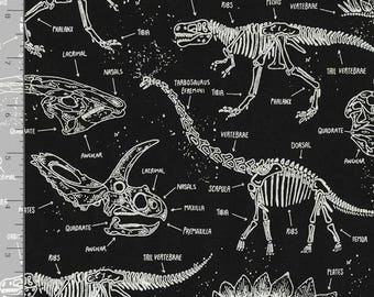 Dinosaur Fabric, By TheYard, Glow Dinosaur Skeletons, Glows In The Dark, CG5797, Timeless Treasures, Quilting Cotton, BTY, TheFabricEdge