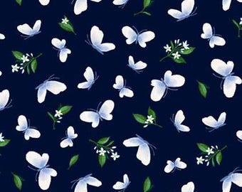 Butterfly Fabric By The Yard, Lemon Verbena, Michael Miller Fabrics DC10564-NAVY-D, Quilt Cotton BTY, TheFabricEdge