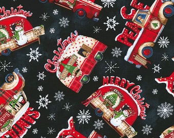 Christmas Fabric, By The Yard, Holiday Fabric, Trucks and Campers, Timeless Treasures, Quilting Cotton,  BTY, Red Trucks, RV, TheFabricEdge