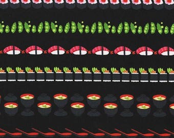Sushi Fabric, By The Yard, Conveyor Sushi, Michael Miller Fabrics, Black, DC7463-LACQ-D, Quilting Cotton, BTY, TheFabricEdge