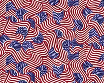 Patriotic Flag Fabric By The Yard, Home of The Brave Packed Flags on Wood, Timeless Treasures C8365, Quilting Cotton BTY, TheFabricEdge