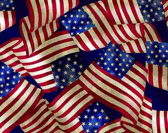 American Flag Fabric, By The Yard, Wavy Packed USA Flags, Timeless Treasures, C8321, Quilting Cotton, BTY, TheFabricEdge