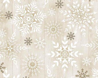 Snowflake Fabric By The Yard, Snowflakes Stamped on Wood, Timeless Treasures Holiday-C8660 Natural, Quilting Cotton BTY, TheFabricEdge