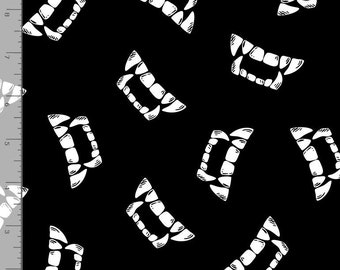 Vampire Fabric By The Yard, Glow in The Dark Vampire Teeth, Timeless Treasures CG8539, Quilting Cotton BTY, TheFabricEdge