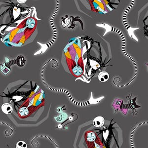 Nightmare Before Christmas Fabric By The Yard, Jack and Sally Vortex, Springs Creative 75252A620715, Licensed Quilting Cotton, TheFabricEdge