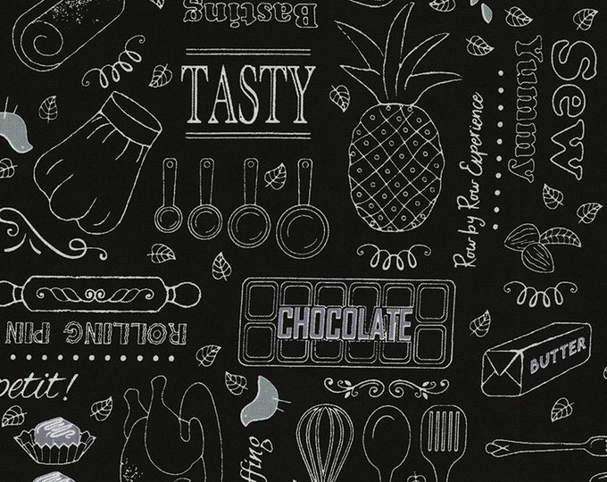 Kitchen Fabric, by the Yard, Cooking Words and Things, Chalkboard