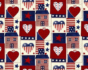 Patriotic Fabric, By the Yard, Americana Heart Patch, AG90631B1, Quilting Cotton BTY, TheFabricEdge