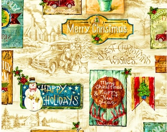 Christmas Fabric By The Yard, Noel Toile Patch, Cream/Beige, Oasis Fabrics 595381, Quilting Cotton BTY, TheFabricEdge