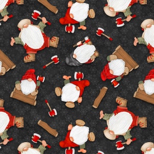 Gnomes Fabric, By The Yard, Black Tossed Gnomies, Timber Gnomes, Henry Glass, 9273-99, Quilting Cotton, BTY, TheFabricEdge