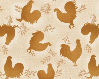 Rooster Fabric, By The Yard, Rooster Inn Tonal Roosters, Paintbrush Studio Fabrics, Tan, 112-31132, Quilting Cotton, BTY, TheFabricEdge