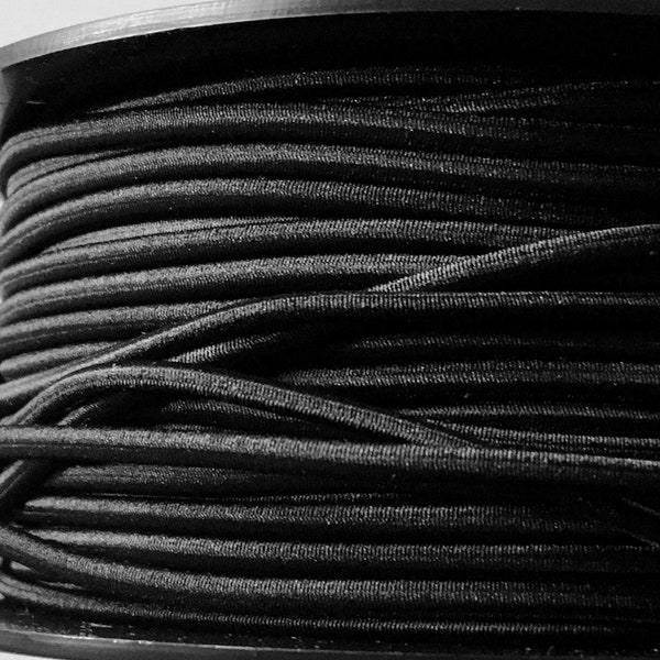 Black Elastic Cord, By The Yard, 3mm Round Stretch Elastic Cord, Color 14, Rat Tail Elastic, TheFabricEdge