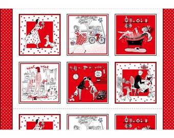 Ooh La La Fabric Panel, 23" Panel, Michael Miller Joie De Vivre, CX9280-REDX-D, Quilting Cotton Panel, TheFabricEdge