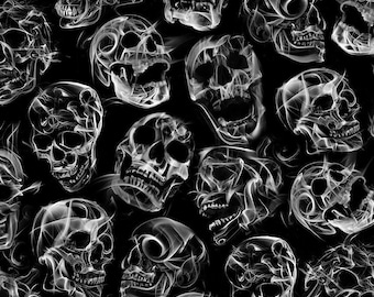 Skull Fabric By The Yard, Halloween Tossed Skull and Smoke Flame, Timeless Treasures Wicked-CD2099, Quilting Cotton BTY, TheFabricEdge