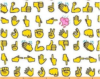 Emoji Fabric, By The Yard, Text Me Back, Hand Emojis, White, 43398-2, Windham Fabrics, Quilting Cotton, BTY, TheFabricEdge