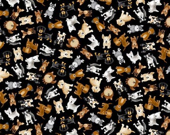 Dog Fabric by The Yard, Tossed Small Dogs, Timeless Treasures Dog-CD3318, Quality Quilting Cotton