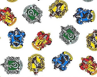 Harry Potter Fabric By The Yard, School Crest Toss Harry Potter, Camelot Fabrics 23800117-1, White, Quilting Cotton BTY, TheFabricEdge