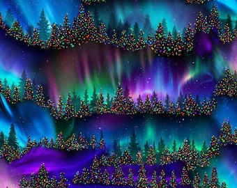 Christmas Fabric by The Yard, Trees Holiday Lights, Timeless Treasures Nature-CD4022, Quilting Cotton BTY