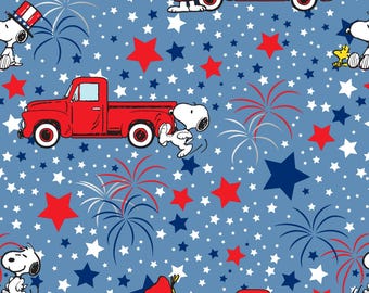 Patriotic Snoopy Fabric, By The Yard, Snoopy Red Trucks and Stars, 69980, Springs Creative, Quilting Cotton, BTY, TheFabricEdge
