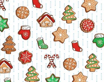 Christmas Fabric, By The Yard, Christmas Cookies, QT Fabrics, 27829-Z, White, Quilting Cotton, BTY, TheFabricEdge