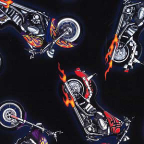 Motorcycle Fabric, By The Yard, Elizabeth's Studio, 281E-BLK, Black, Quilting Cotton, BTY, TheFabricEdge