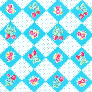 Strawberry Fabric, By The Yard, Light Blue Floral and Strawberry, Lecien Japan Fabrics, 31513L-70, Quilting Cotton, BTY, TheFabricEdge