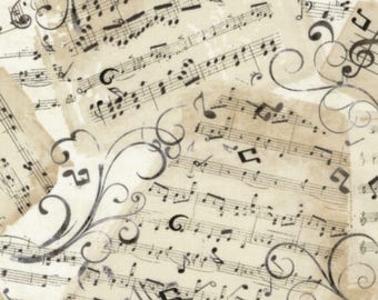 Music Sheets Fabric, Music Notes, Music Fabric, By the Yard, Cotton, Timeless Treasures, Vintage Style, TheFabricEdge