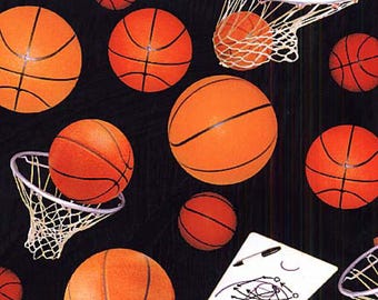 Basketball Fabric, By The Yard, Basketball Toss and Hoops, Elizabeth's Studio, 132E-BLK, Sports Fabric, Quilting Cotton, BTY, TheFabricEdge