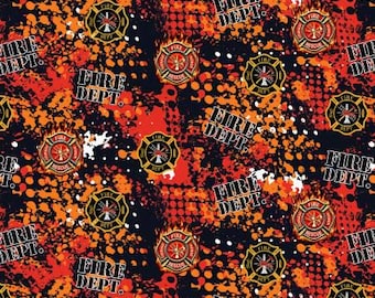 Firefighter Fabric, By The Yard, Fire Dept Firefighter Seal, Sykel Enterprises, FIREFIGHT-1180, Quilting Cotton, BTY, TheFabricEdge