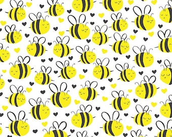 Bee Fabric, By The Yard, Cute Plump Bees, White, Timeless Treasures, C7855, Quilting Cotton, BTY, TheFabricEdge