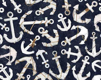 Beach Fabric By The Yard, Tossed Anchors, Nautical Fabric, Timeless Treasures C8288, Quilting Cotton BTY, TheFabricEdge