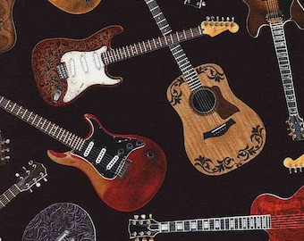 Guitar Fabric, By The Yard, Tossed Guitars, Timeless Treasures, C1611, Music Fabric, Quilting Cotton, BTY, TheFabricEdge