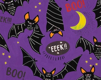 Alexander Henry Halloween Fabric By The Yard, Boo! Eek! Bats! 8974B Purple, Quilting Cotton BTY, TheFabricEdge