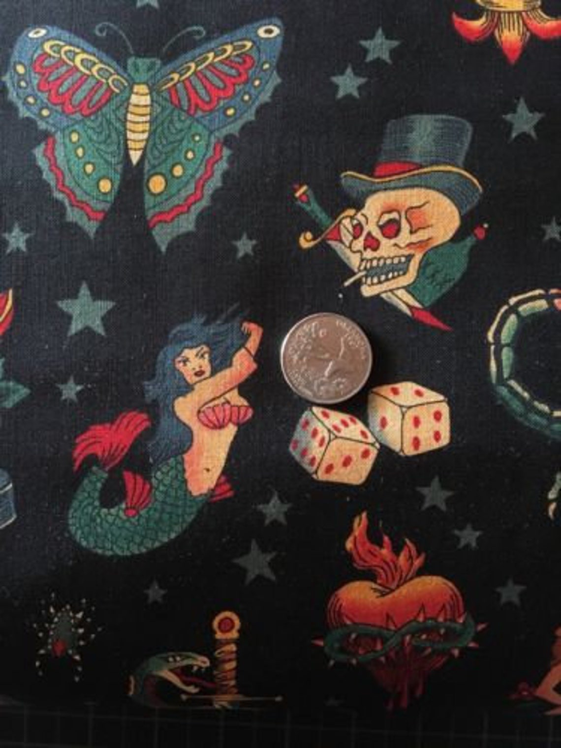 Tattoo Fabric by the Yard Alexander Henry Fabric 6236BR - Etsy