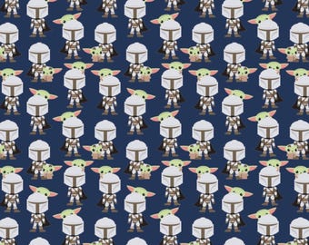 Baby Yoda Fabric By The Yard, Hello Friend, Star Wars The Mandalorian II, Camelot 73800248-02 Dark Blue, Quilting Cotton BTY, TheFabricEdge