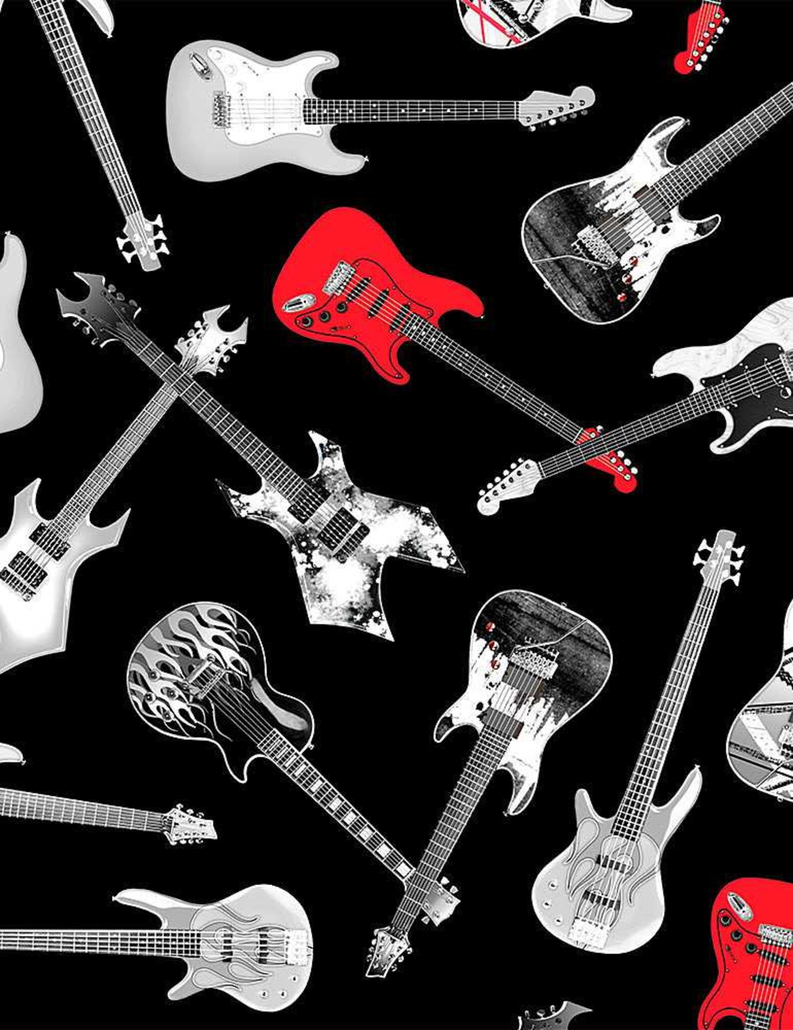 Guitar Fabric by the Yard Tossed Guitars Feel the Music Etsy
