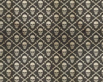 Skull Crossbones Fabric By The Yard, Region Beyond Halloween, Tim Holtz Eclectic Elements, PWTH151.BLACK, Quilting Cotton BTY, TheFabricEdge
