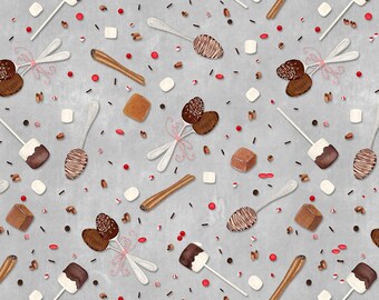 Hot Cocoa Fabric, By The Yard, Spoons and Sprinkles, Gray, Wilmington, 27600-923, Christmas Fabric, Quilting Cotton, BTY, TheFabricEdge