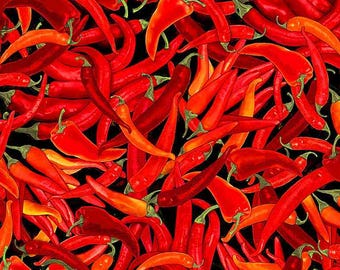 Hot Peppers Fabric, By The Yard, Southwest Hot Peppers, Timeless Treasures, C8427, Quilting Cotton, BTY, TheFabricEdge
