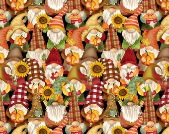 Gnome Fabric By The Yard, Gnomes with Sunflowers, Harvest Gnomes, Timeless Treasures Gail-CD2918, Quality Quilting Cotton, TheFabricEdge