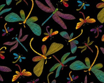 Dragonfly Fabric, By The Yard, Metallic, Timeless Treasures, DRAGONFLY-M1, TheFabricEdge