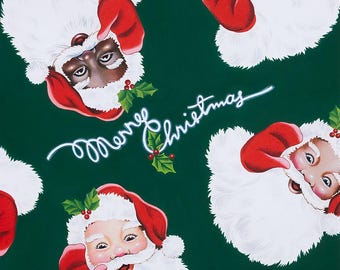 Santa Claus Fabric By The Yard, Santa Around The World, Alexander Henry 8955C Hunter Green, Quilting Cotton BTY, TheFabricEdge